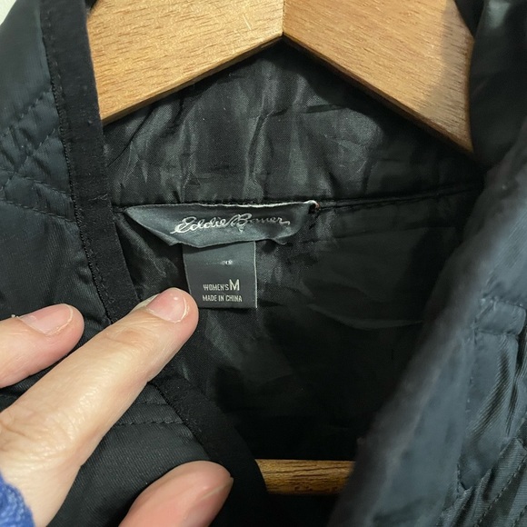 EDDIE BAUER- Black Insulated Quilted Jacket Full Zip Sz M Adj Waist Lined Casual - Picture 4 of 4